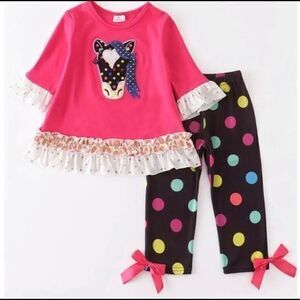 NWT - Girls Polka Dot Horse Matching Set